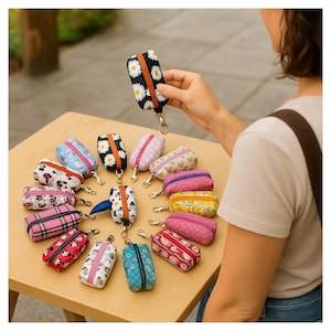 Mini cosmetic pouch, accessories pouch, coin change pouch, clip-on bag pouch, earbud pouch, key chain purse, air pod case, poop bag holder