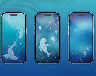 Cute seals under the sea phone wallpaper set of 3 | digital download | iPhone Wallpapers | Android wallpapers