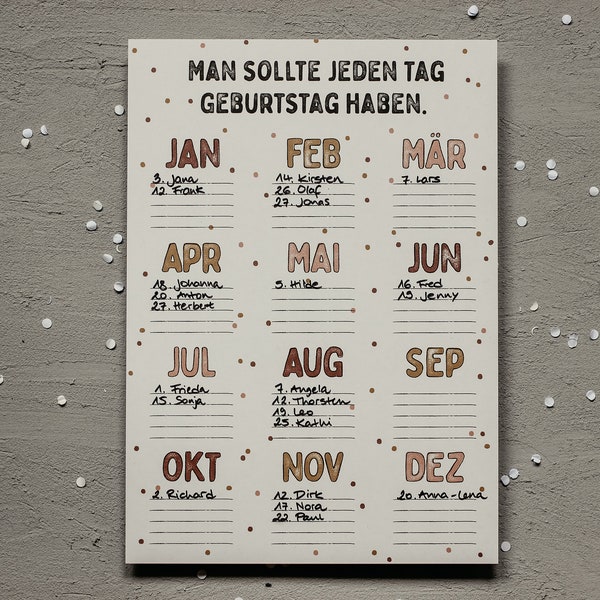 Geburtstags-Kalender DIN A4 "Man sollte jeden Tag Geburtstag haben"