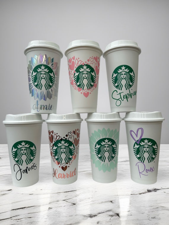 Starbucks Reusable Cup Personalised Hot Coffee Cup Travel Mug secret Santa  Stocking Filler Gift for Her White Cup Coffee 