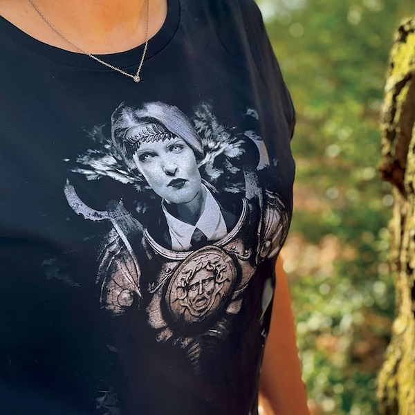 Premium T-shirt Short rolled sleeve, Metallic or Blue screen print, Cotton and Polyester, premium fabric, Mythology - Minerva the Untamed