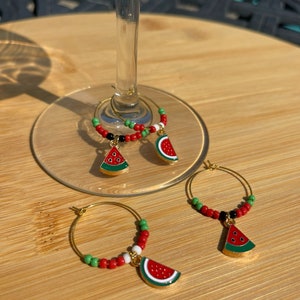 Watermelon Wine Charms - Set of 4 / Picinic / Housesrming Gift / Fruit / Spring / Summer / Drink Markers