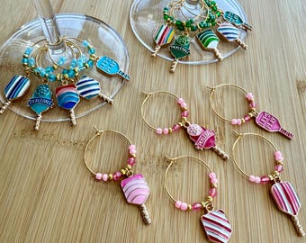 Pickleball Paddle Wine Charms: Set of 5, Sports Gift