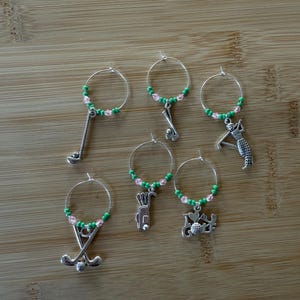 Golf Wine Charms: Beaded Drink Markers, Set of 6