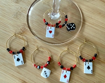 Poker Night Wine Charms: Cards & Dice, Set of 6