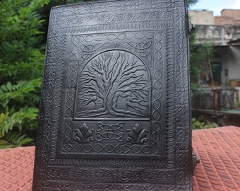 Handmade Tree of life journal, Black Leather journal, Refillable notebook Tree of life, Journal with lock, Graduation gift for Him and Her