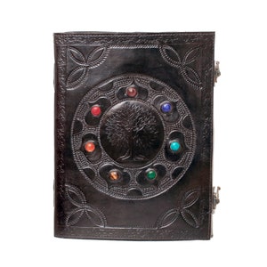 Journal en cuir Extra Large Seven Stone, Notebook, Book of Shadows, Notepad, Livre d’écriture, journal de travail des ombres Leather Diary 10x 13 pouces