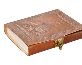 Handmade Buddha emboss leather journal with Clasp personal diary sketchbook blank book large gift for writers book of shadows personalized