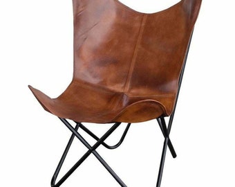 Vintage Leather Lounge Relax Arm Chair Handmade Genuine Leather Butterfly Chair