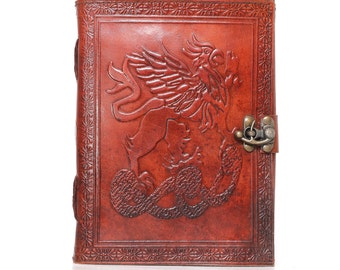 Journal en cuir fait main, dragon, en relief, ordinateur portable, journal, avec cadenas rechargeable, cadeaux d'agenda, agenda en cuir, organisateur de planificateur