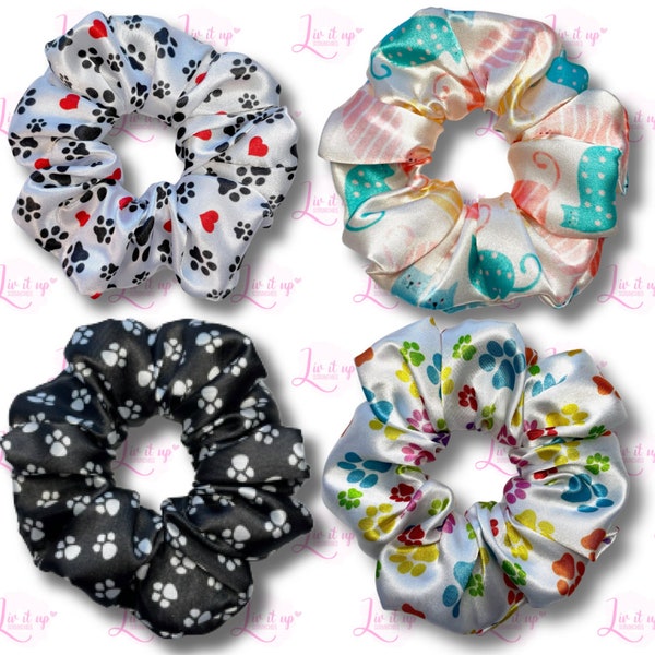 Paw Print Scrunchies | Dog | Cat | Kitty | Puppy | Rainbow | Pastel | Bright | Animal Lovers | Doggy