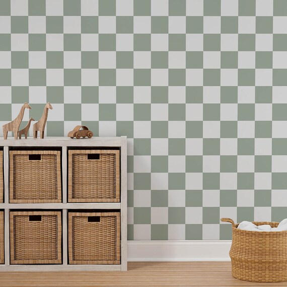 Sage Green Checkered Wallpaper Removable and Self Adhesive - Etsy
