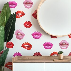 Watercolour Lips Removable Wallpaper in Pink and Red | Peel and Stick or Pre-pasted Wallpaper Great For Accent Walls, Bathrooms and Salons