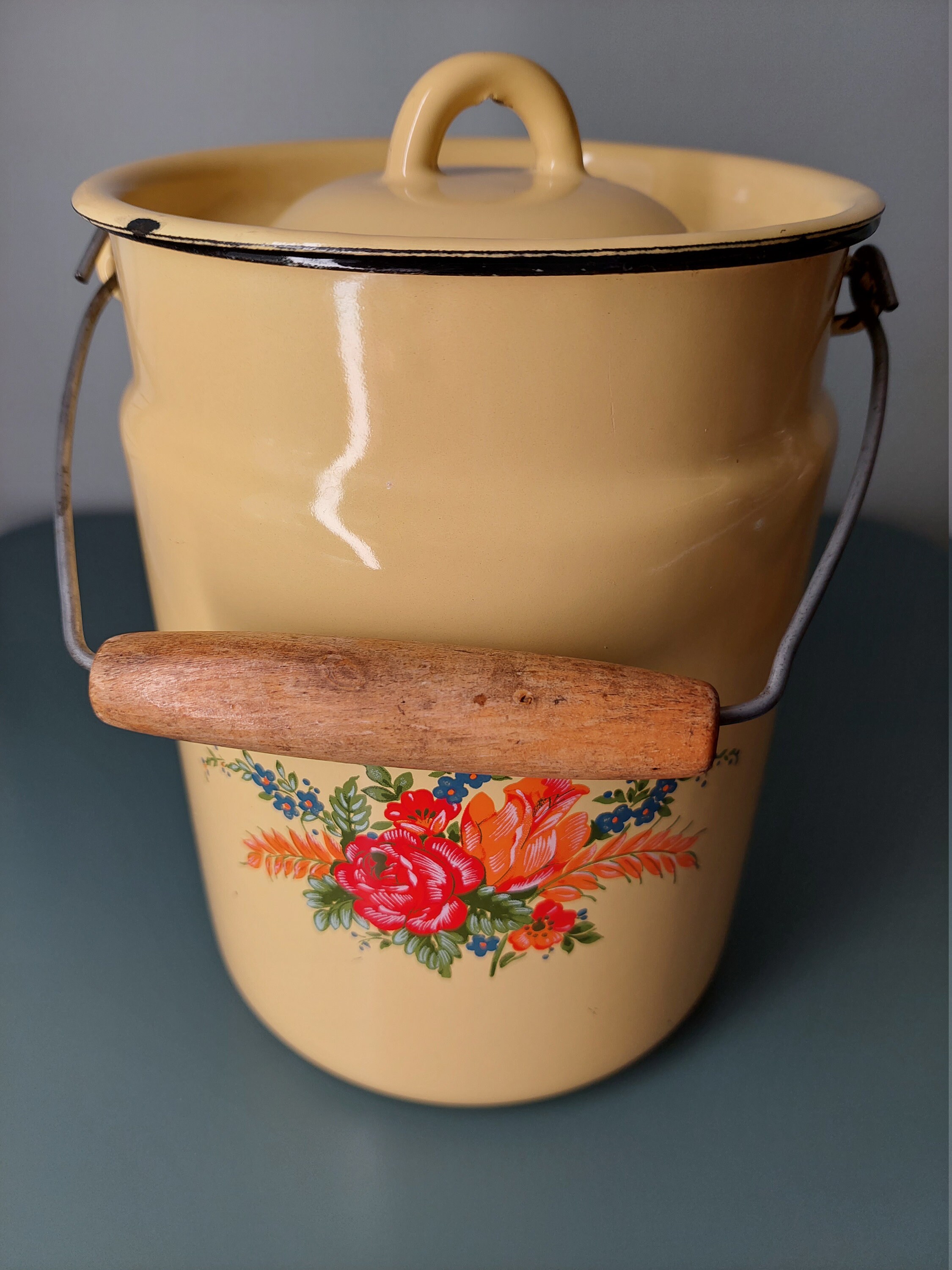 Yellow Enamel Milk Can With Lid Large Milk Can Metal Jug Etsy