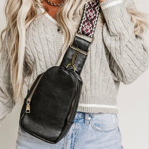 Small Sling Bag for Women Crossbody Purse, Trendy Leather Fanny Packs Cross Body 2023, Chest Bags with Guitar Strap image 4