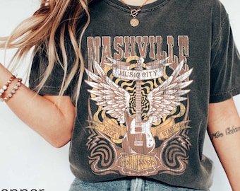 Nashville Tee, Country Music, Guitar, Retro Tennessee Shirt, Cowgirl Shirt, Western Shirt, Western Graphic Tee, Cowboy Shirt, Country Shirt