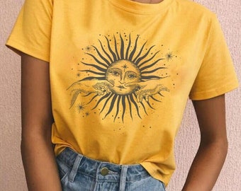 Chemise Boho Sun, T-shirt Soleil Céleste, Chemise Hippie, Esthétique Céleste, Boho Sun, Vêtements Indie, T-shirt surdimensionné