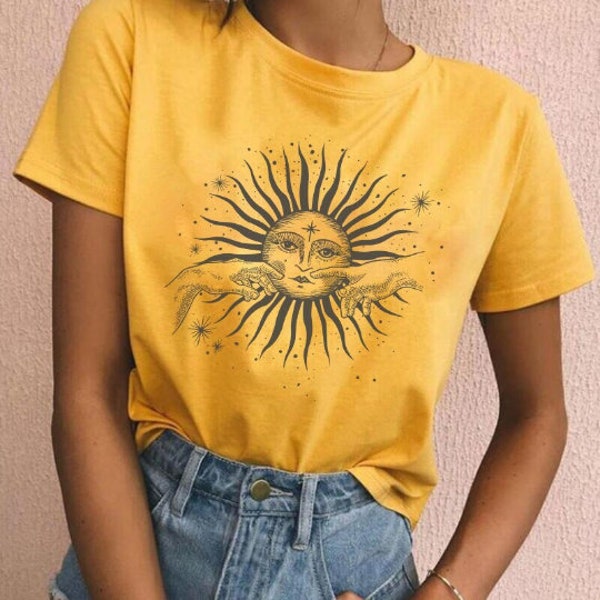 Boho Sun Shirt, Celestial Sun T-shirt, Hippie Shirt, Celestial Aesthetic, Bohemian Sun, Indie Clothing, Oversized T-shirt