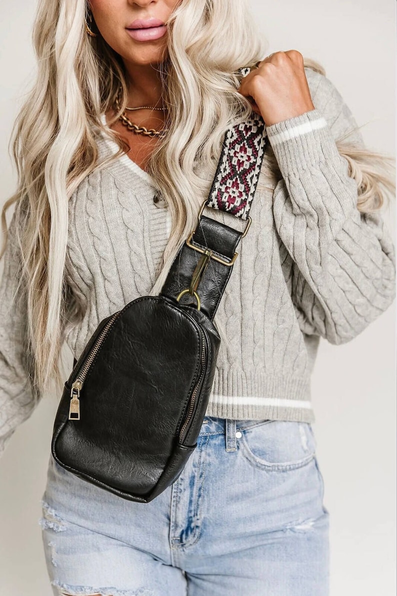 Small Sling Bag for Women Crossbody Purse, Trendy Leather Fanny Packs Cross Body 2023, Chest Bags with Guitar Strap image 4