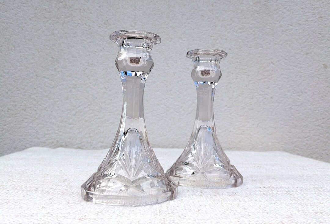 Pair of Vintage Cut Glass Candle Holders Art Deco Etsy