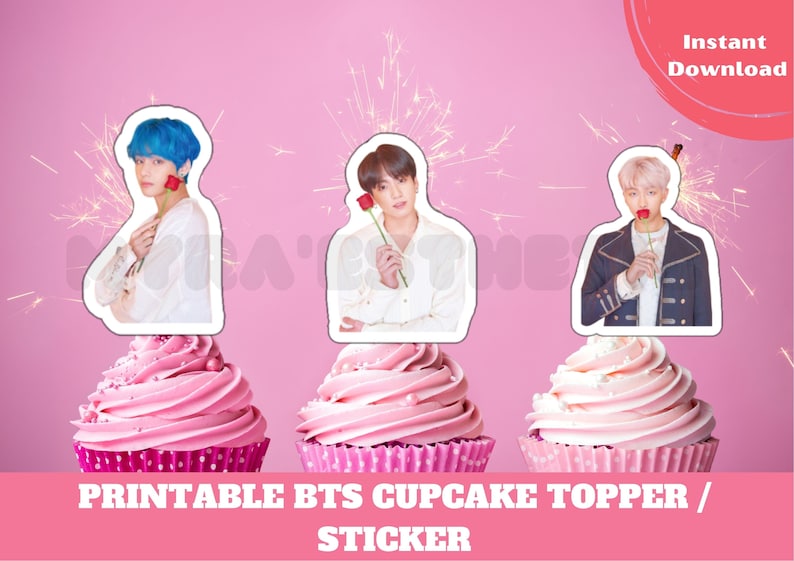 Printable BTS Cupcake Topper Bts Sticker Bts Cake Topper - Etsy