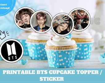 Décoration pour cupcakes BTS imprimable : décoration de fête d'anniversaire Kpop (PNG, PDF)
