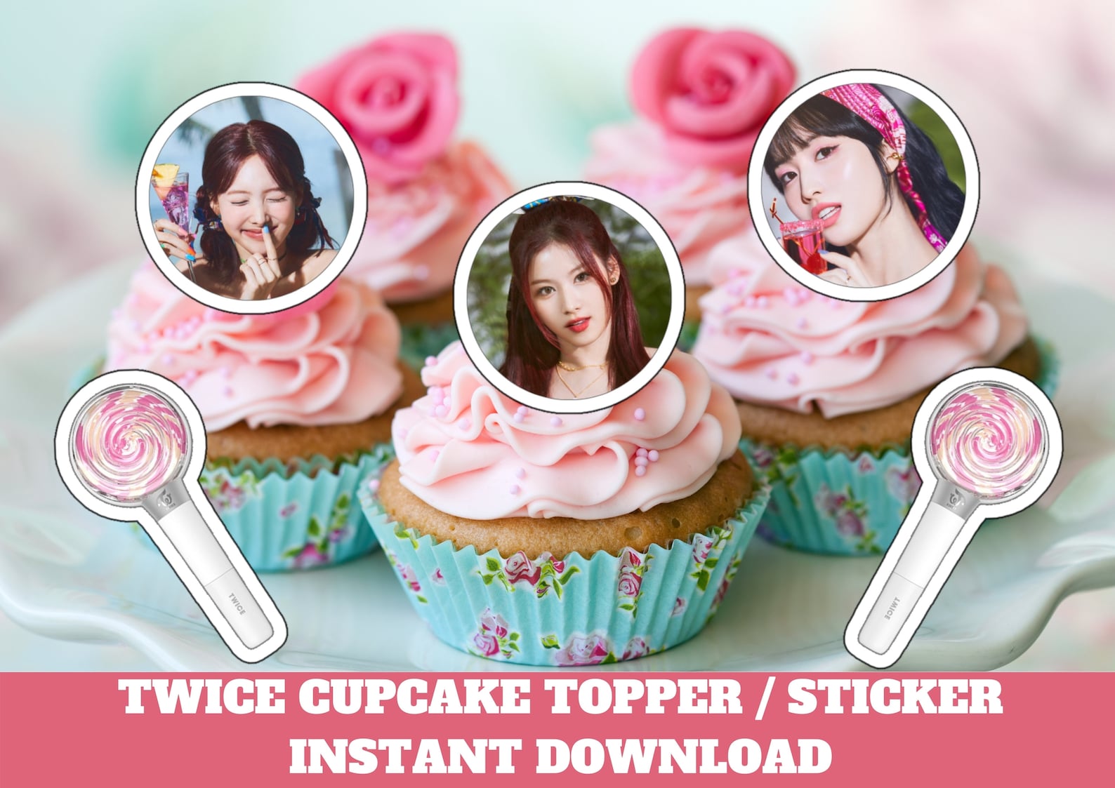 Printable Twice Cupcake Topper, Twice Sticker, Twice Cake Topper, Twice