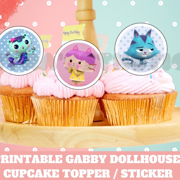 Printable Gabby Dollhouse Cupcake Topper, Gabby Dollhouse Sticker, Gabby Dollhouse printable