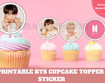 Cupcake BTS imprimable, sticker Bts, gâteau Bts, anniversaire Bts, fête Bts, imprimable Bts