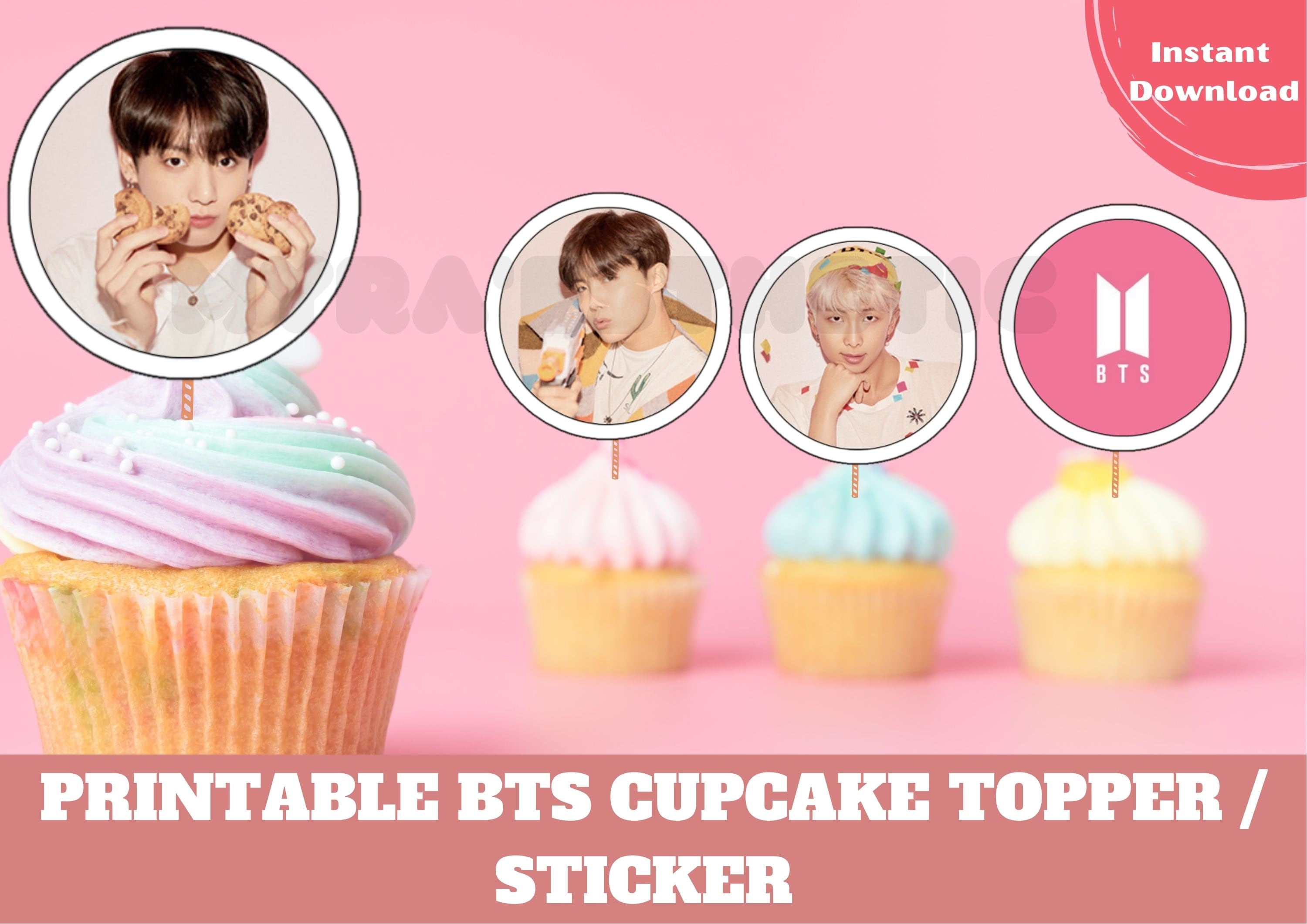 Printable BTS Cupcake Topper Bts Sticker Bts Cake Topper Etsy