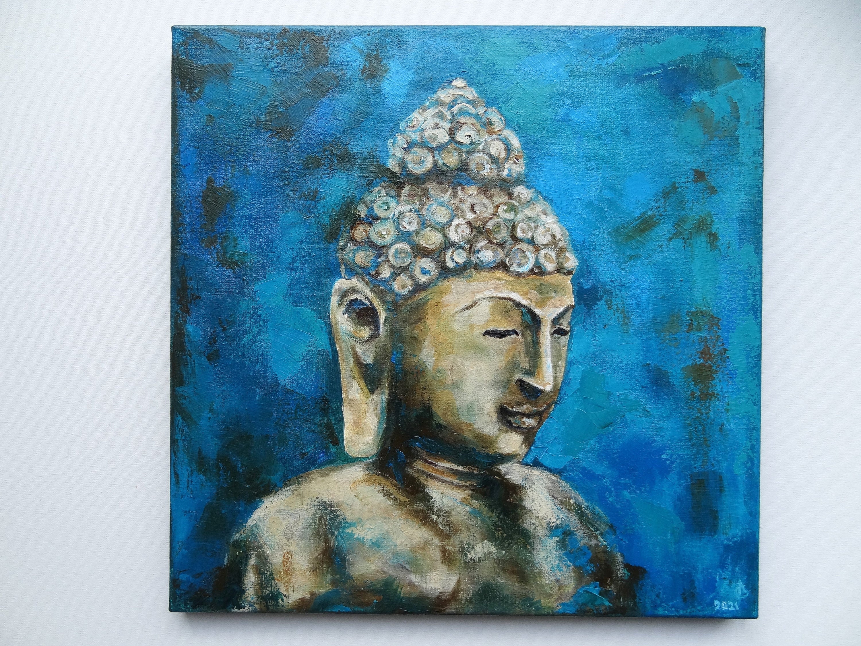 Original Buddha oil painting Stretched canvas painting Etsy