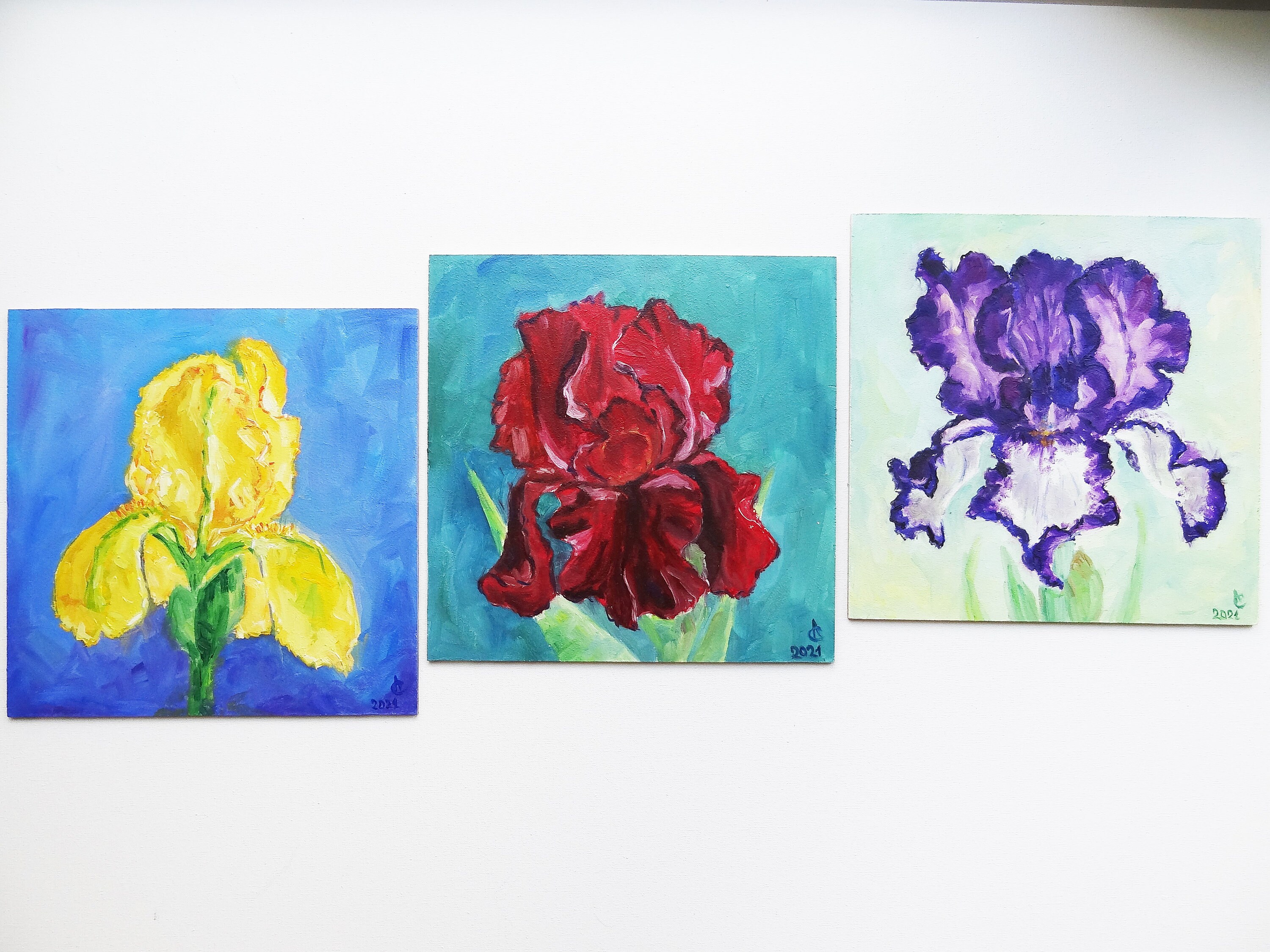 Oil Painting Iris Paintings Original Artwork Flower Painting Floral ...