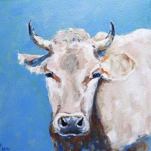 Cow Painting Farm Animal Original Art  10&quot; by 10&quot; Countryside Artwork Farmhouse Wall Art Nursery decor by AnnaSoulArt