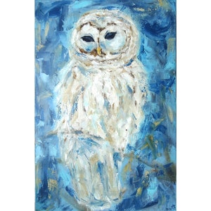 Owl Painting Bird Original Art 18 by 12 Wildlife Artwork Nursery Wall Art Forest Animal Art by AnnaSoulArt