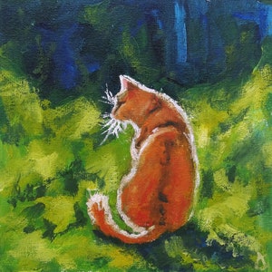 Ginger Cat Painting Animal Original Art 6" by 6" Orange Cat Portrait Nursery Wall Art by AnnaSoulArt