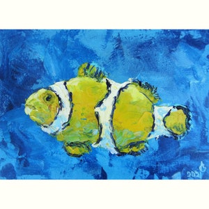 Fish Painting Underwater Original Art  5 by 7 Impasto Oil Painting Clown Fish Artwork Ocean Wall Art by AnnaSoulArt