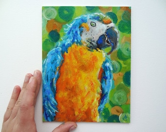 コンゴウインコ　絵画 コンゴウインコオウム赤オウム水彩画アート絵画動物鳥オリジナル