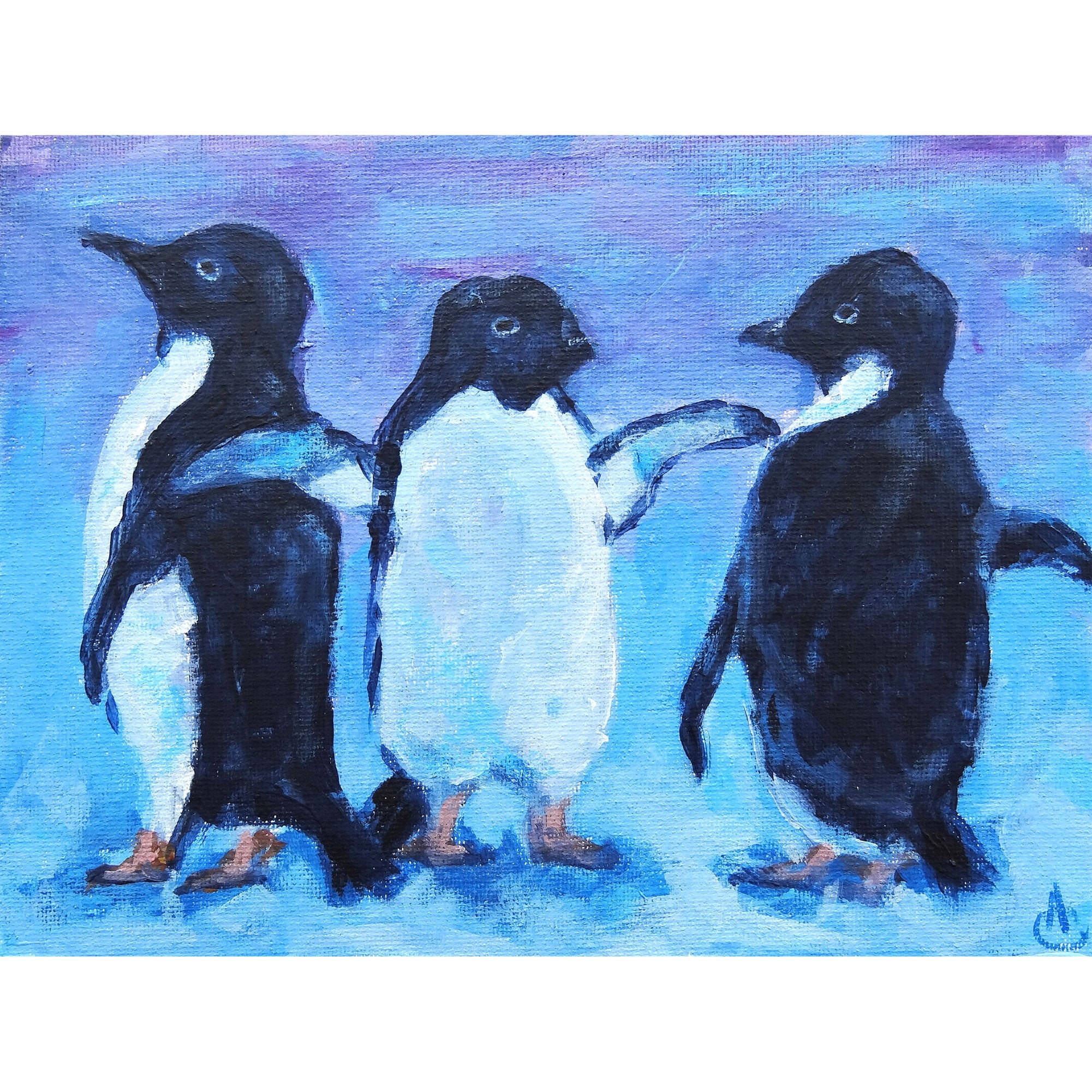 ペンギンの絵画 ペンギン 絵画 イラスト アクリル画 20×20 絵画 かわいいペンギンの