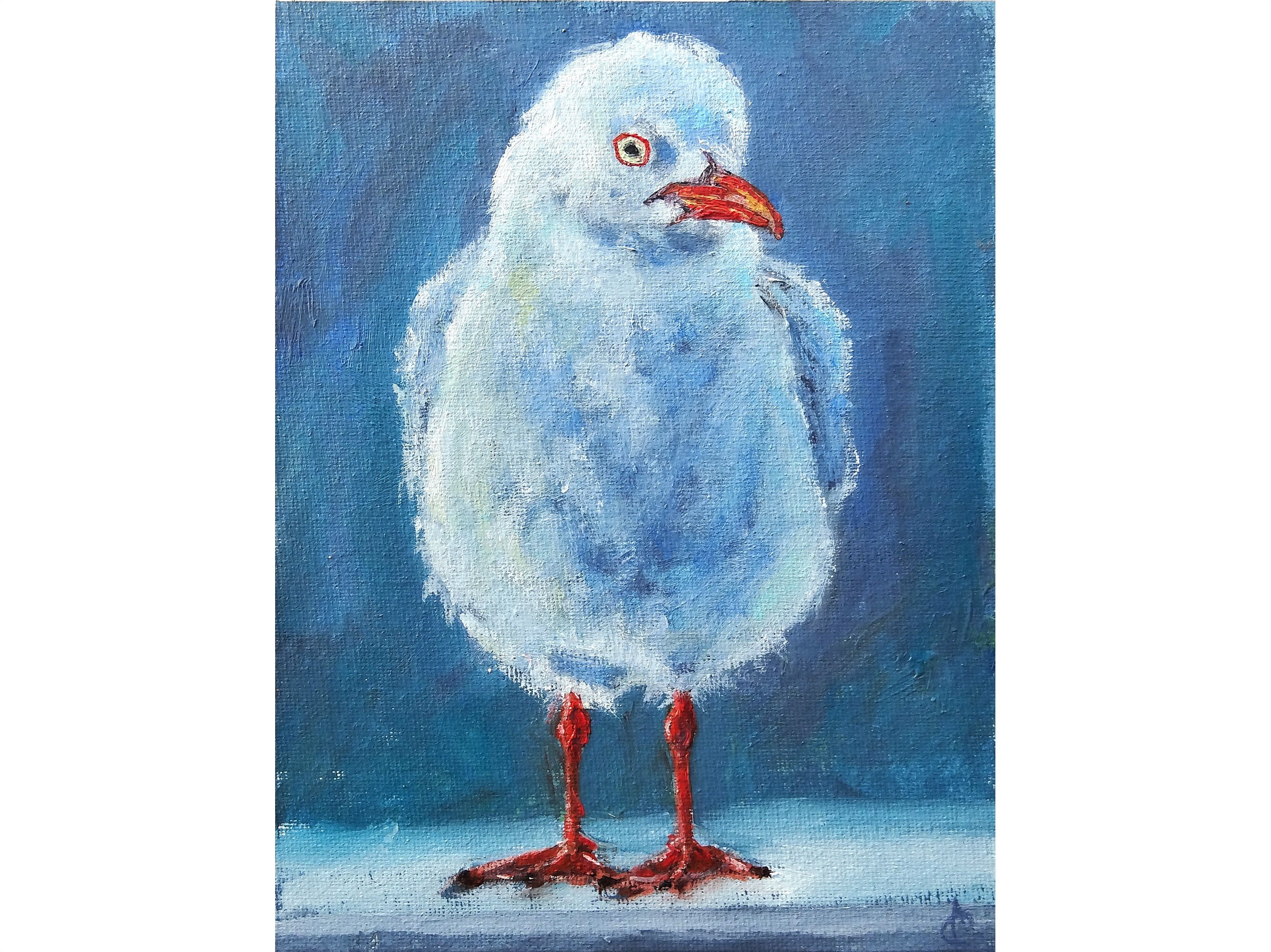 カモメの絵画 鳥 オリジナルアート 8インチ x 6インチ 海辺のアート