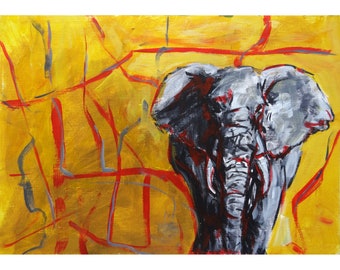 Elephant Painting Abstract Original Art 11 by 8 Animal Acrylic Artwork Elephant Lover Gift Africa Wall Art by AnnaSoulArt