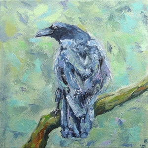 Crow Painting Bird Original Art 10&quot; by 10&quot; Raven Wall Art Bird Lover Gift by AnnaSoulArt