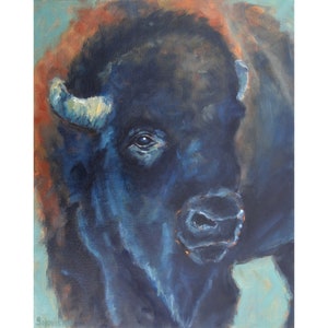 Buffalo Painting Bison Original Art 20 by 16 Animal Artwork Western Wildlife Wall Art by AnnaSoulArt