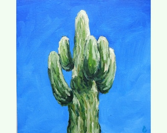 Desert Painting Arizona Original Art 8" by 8" Cactus Artwork Saguaro National Park Art by AnnaSoulArt