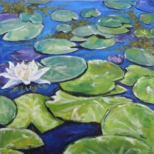 Water Lilies Painting Original Art 16 by 16 Pond Landscape Art Oil Flower Canvas Artwork Dinning room Art Floral Wall Art by AnnaSoulArt