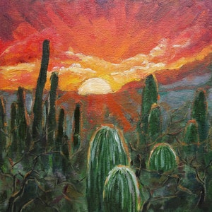 Desert Painting Cactus Original Art 8 by 8 Arizona Artwork Southwest Wall Art Desert Décor by AnnaSoulArt