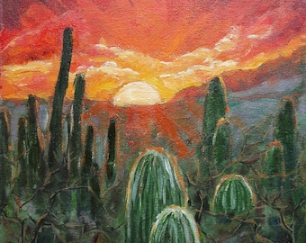 Desert Painting Cactus Original Art 8 by 8 Arizona Artwork Southwest Wall Art Desert Décor by AnnaSoulArt