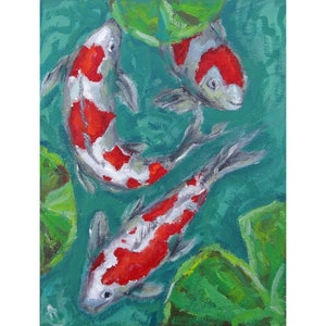Koi Fish Painting Pond Original Art 6 by 8 Fish Carp Decor Zen Small Feng Shui Wall Art Christmas gift by AnnaSoulArt