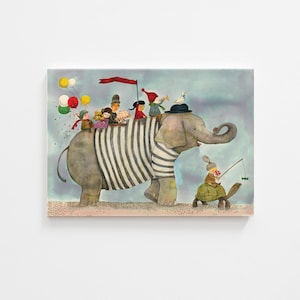 Cartão de felicitações divertido de elefante - Cartão de animal caprichoso - Cartão de nota colorido divertido e fofo - Cartão de aniversário de aquarela para menino