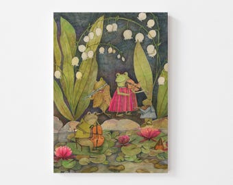 Whimsical Frog Concert Watercolor Greeting Card