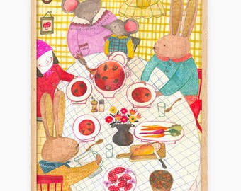 Whimsical Animal Watercolor Art Print: Kitchen Decor Gift